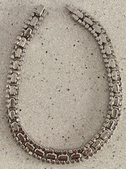 Vtg Rhinestone Choker Necklace Silver Tone Emerald Cut Baguette Collar Crystal