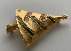 VINTAGE VERO CHRISTMAS TREE BROOCH PIN GOLD ENAMEL MID CENTURY MODERN HTF 33