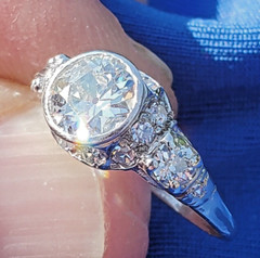 Original EARTH MINED DIAMOND Deco Engagement RING Vintage PLATINUM Solitaire S 5