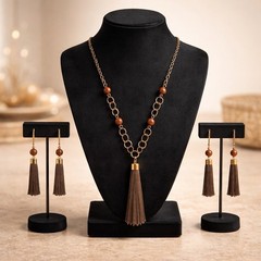1960’s Boho Chic style Red Jasper Necklace & Earrings Retro Vintage