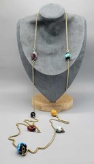 Vintage Gold-Tone Chain Necklace W/ Colorful Glass Beads N1D