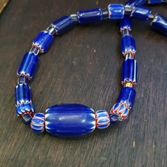 Vintage Venetian Style Blue Chevron Beaded Necklace 18in | 4.7–20.3mm Beads