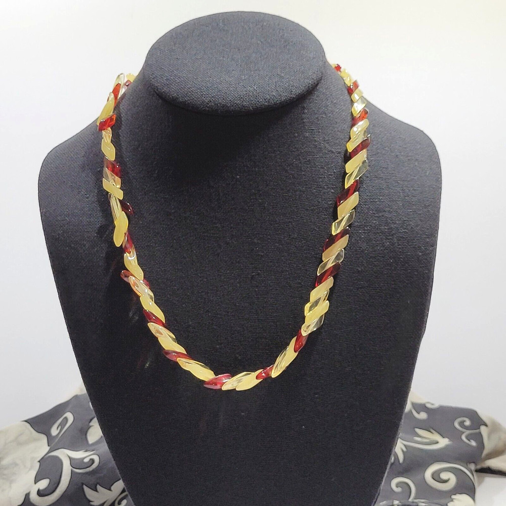 Unique Red and Opaque and Clear Lucite Chip Beaded Hand Strung Vintage Necklace