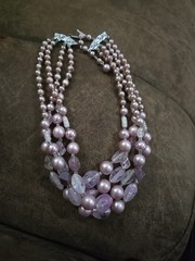 Vintage multi-strand necklace featuring both lavender pearls and amethyst chips