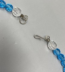 Glass Bead Necklace Blue Faceted Beads Flower Lampwork Center White Acrylic 21″