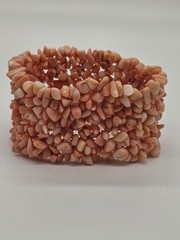 Vintage Pink Coral Wide Band Stretch Bracelet W/ Free-Shape Tumbled Stones