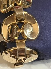 MONET 925 Sterling Silver Vintage Modernist Heart Link Bracelet 6.75″gold Vermil