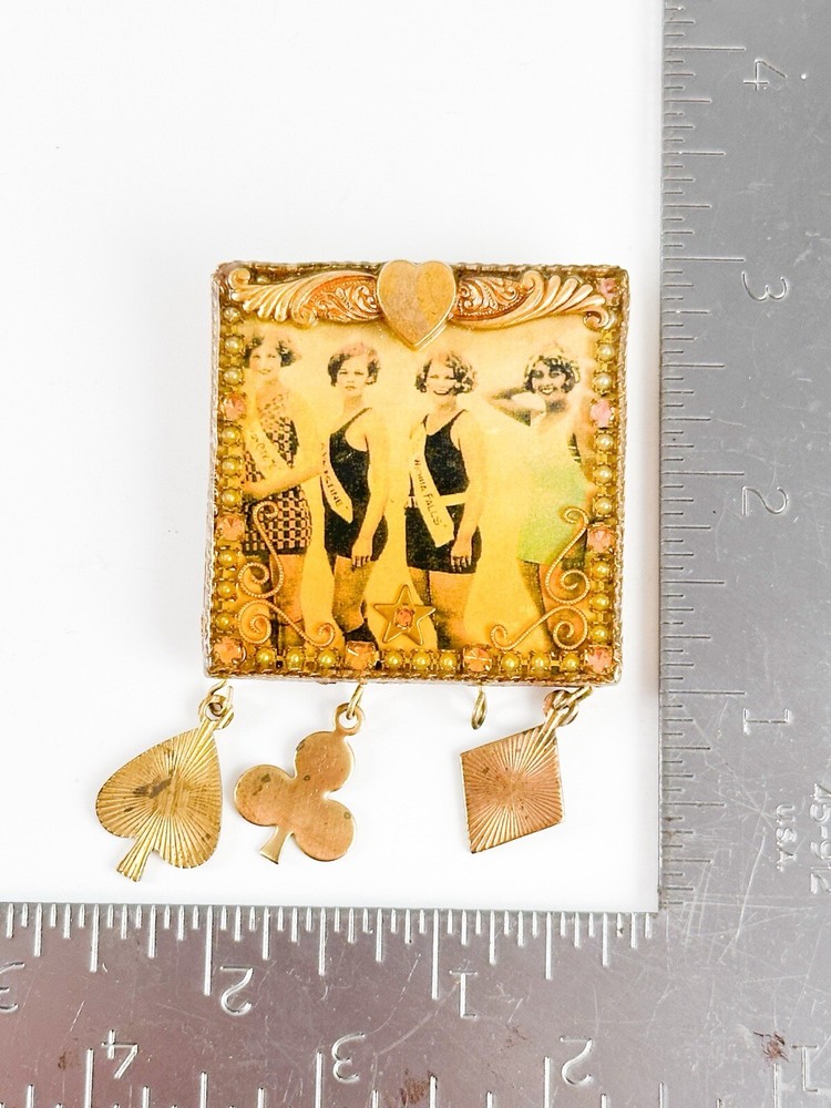 Vintage Maximal Art Pin Beauty Pageant Portrait Hand Made Artisan Brooch *Read*