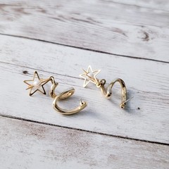 Vintage Earrings for Pierced Ears Twist Dangle with 3D Star & Faux Pearl