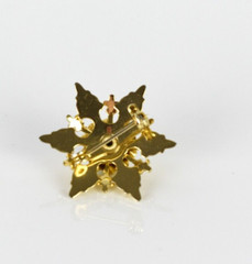 Vintage Snowflake Brooch Aqua Blue Gold Tone Beaded Rhinestone Lapel Pin
