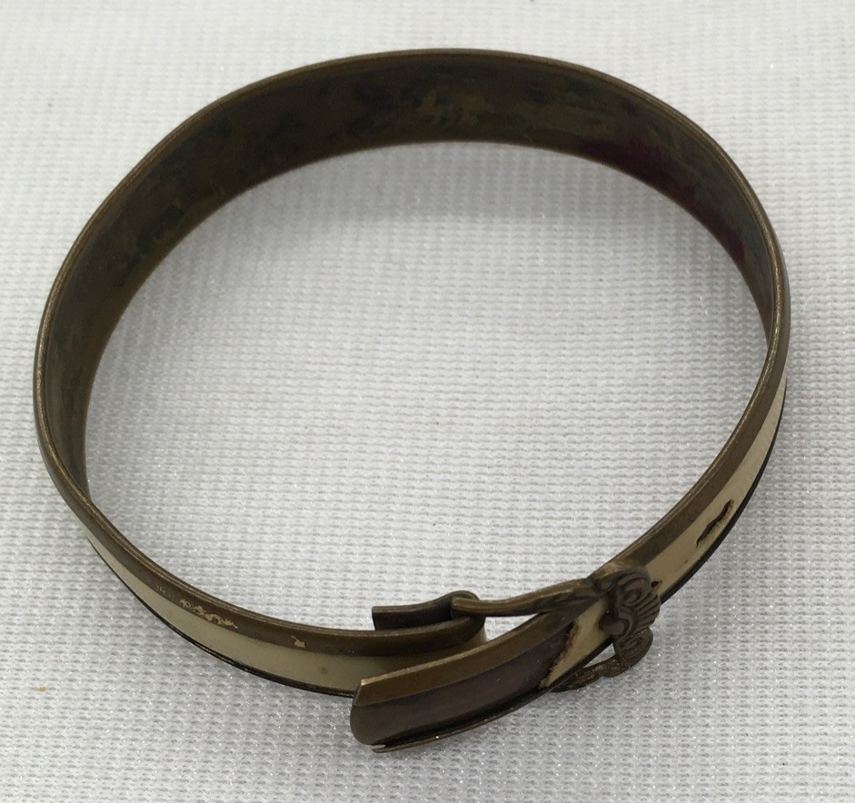 Vintage Solid Copper/Brass & Inlaid Mother of Pearl Shell Bangle Bracelet