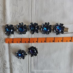 Signed Judy Lee Bracelet & Errings Blue Rhinestones Aurora Borealis Vintage