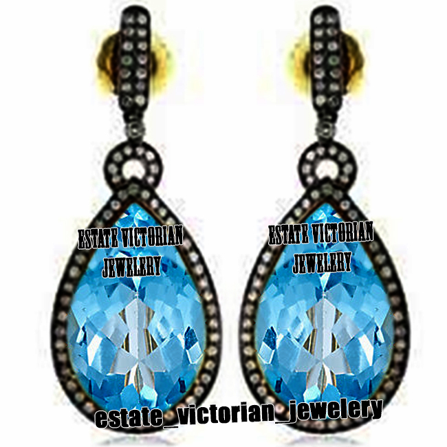 Amazing 2.25Ctw Rose Cut Diamond Blue Topaz Silver Vintage Style Earring Jewelry