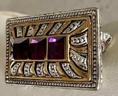 Vintage Art Deco Style Gilt Brooch Purple Rhinestone Silver & Gold Tone Filigree