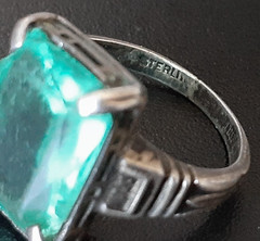 Vintage Art Deco Woman’s Size 4 Faux Emerald & Sterling Ring