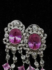 Vintage 925 Sterling Silver Pink Topaz Cubic Zirconia Earrings