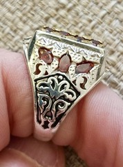 🔥✨ Persian Vintage Silver Ring – Deep Fiery-Red Garnet Mosaic – Handmade ✨🔥