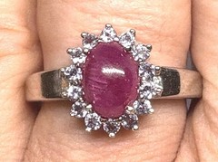 Y19 Vintage 925 Silver Ring 2Ct Purple Ruby Size 9.5-10 & 14x 2.5 mm White Topaz
