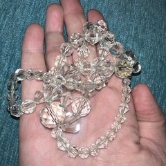 Hand Strung Glass/ Crystal? Faceted Beads White / Clear Graduated Necklace
