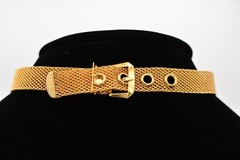 Vintage Choker Necklace Mesh Chain Belt Buckle Collar Gold Chunky 1/2″ 90s AS IS