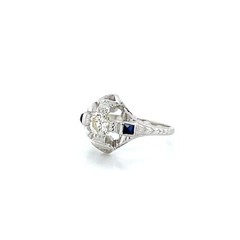 BELAIS Antique 18K White Gold Synthetic Blue Sapphire .50ct Diamond Ring