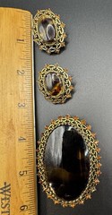 Vintage European Glass Rhinestone Brooch Pin Clip Earrings Glass AS IS READ