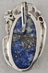 Vtg Sterling Silver 925 Large 2.5″ Ornate Lapis Lazuli Pendant Clip Signed 30g