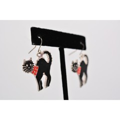Vintage Black Cat Earrings Halloween Orange Rhinestone Crystal 1990s BinAZ