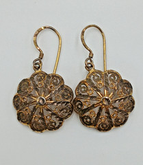 925 MD Vermeil Filigree Drop Earrings 1.5in Sterling Silver 5g Gold Wash Estate