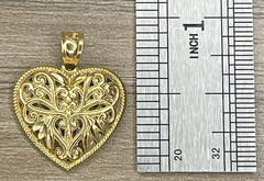 Vintage 14K Yellow Gold White Gold Reversible Filigree Heart Pendant 2.2g Signed