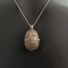 Egg Locket Necklace Vintage Sterling Silver Marcasite Secret Holder Compartment