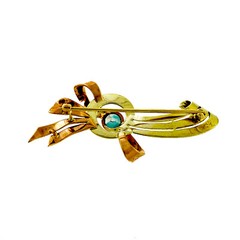 Retro Art Deco 1935 Pink Green Gold 14k Swirl Pin 1.00ct Blue Zircon