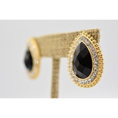 Amrita Vintage Teardrop Earrings Crystal Rhinestone Black Chunky Signed BinAR