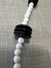 Vintage 18” Bone Wood Disc Horn Glass Beaded Artistic Necklace Cream Black