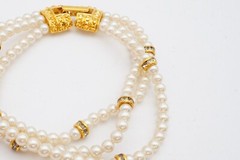 Vintage Bracelet Gold Tone Faux Pearl Rhinestone 7.25″