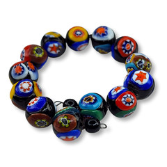 Vintage Millefiori Beads Bracelet 13 Beads Strung on Spring Wire