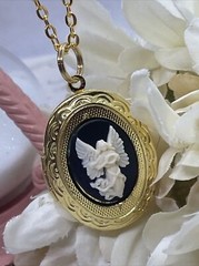 Angel Easter Spring Wedding jewelry Cameo Locket Pendant Necklace Gold Mom