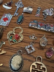 Vintage To Modern 40 Charms Lot Enamel Rhinestones Cameos Hearts Ace Flamingo