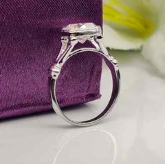 Art Deco Style Round Lab Created Diamond Engagement Bezel Ring 14K White Gold FN