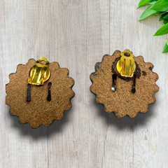 Vintage 1980’s Gold Domed Byzantine Green Cork Earrings Clip On Bohemian Morocco