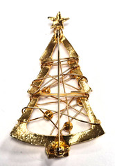 Vintage Open Wire Wrap & Multicolor Rhinestone Christmas Tree Pin / Brooch