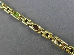 ESTATE WIDE 5.0CT AAA OVAL MULTI GEM 14K YELLOW GOLD SQUARE LINK BRACELET #22711