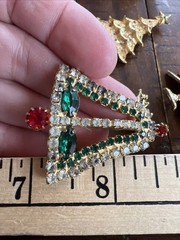 Lot of 4 Vintage Christmas Brooches Pins Trees Bell Rhinestones