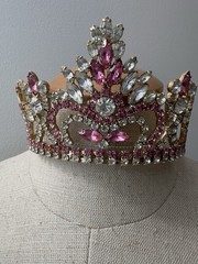 Vintage Pink & Clear Rhinestone PAGEANT CROWN – 5” Inside Diameter, 3 1/8” High