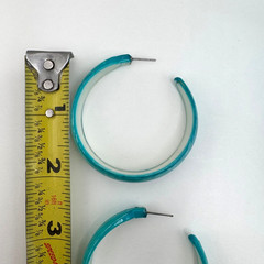 Chunky Lucite Bangles & Earring Set Silver Teal Marble Blue Hoops Bold Retro