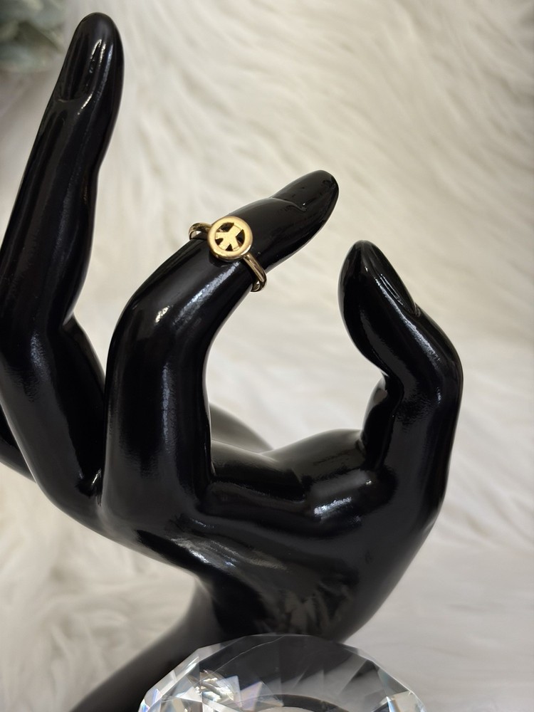 Vintage Deadstock New Old Stock Y2K Gold Plated Peace Sign Ring Adjustable Band