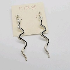 Macy’s Earrings Snake Dangle 80’s style Vintage Silver tone Black 3.5 in