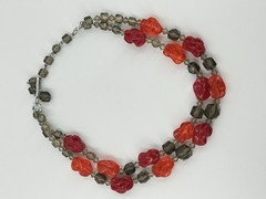 Vintage Western Germany Double Strand Red Gray Lucite Necklace 13-15 Inch
