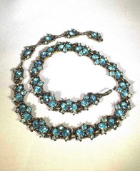 1950s MCM Signed Hollycraft Aqua Rhinestone Necklace Panel Choker Collector Rare