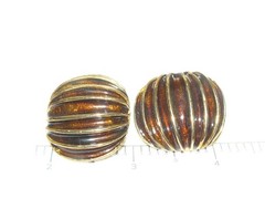 1980’s Gold Tone Metal Ribbed Clip on Earrings with Brown Enamel
